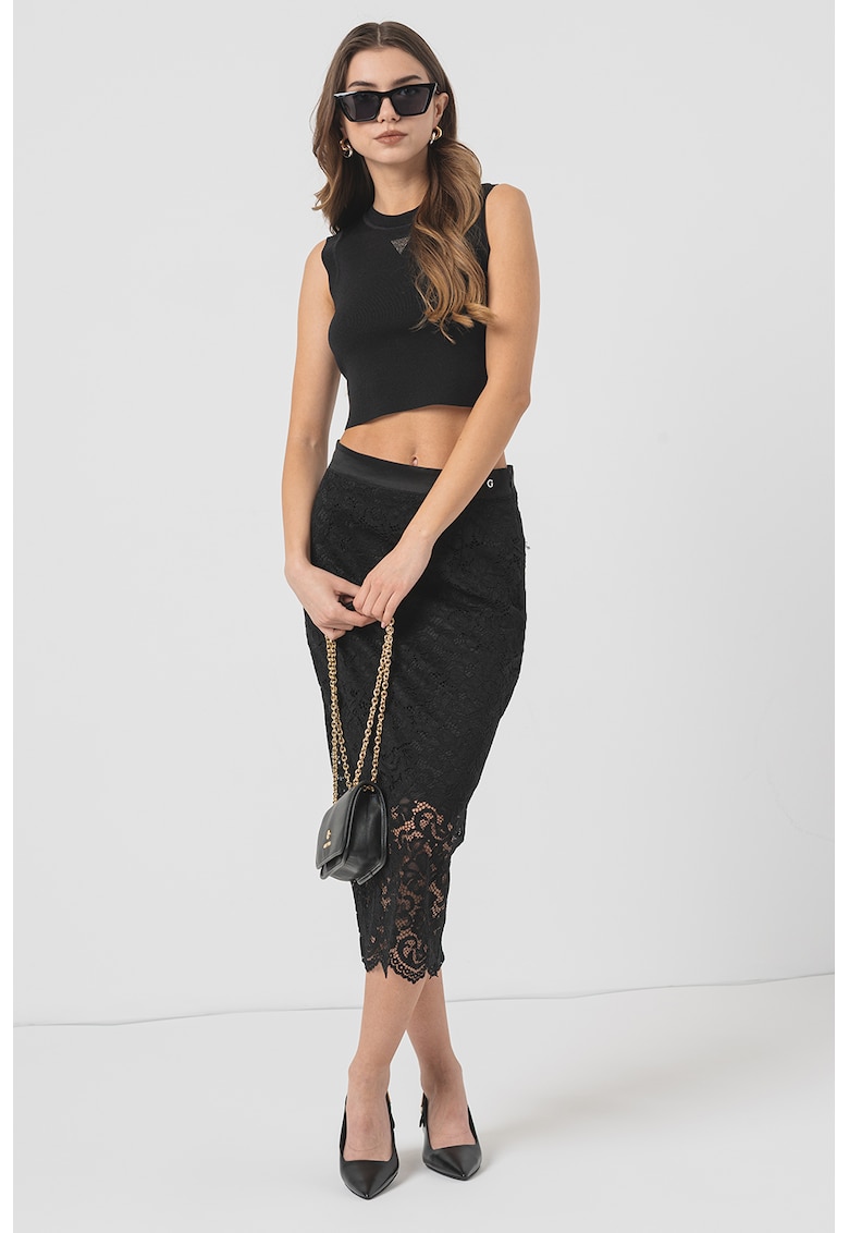 Top crop cu logo discret - Negru