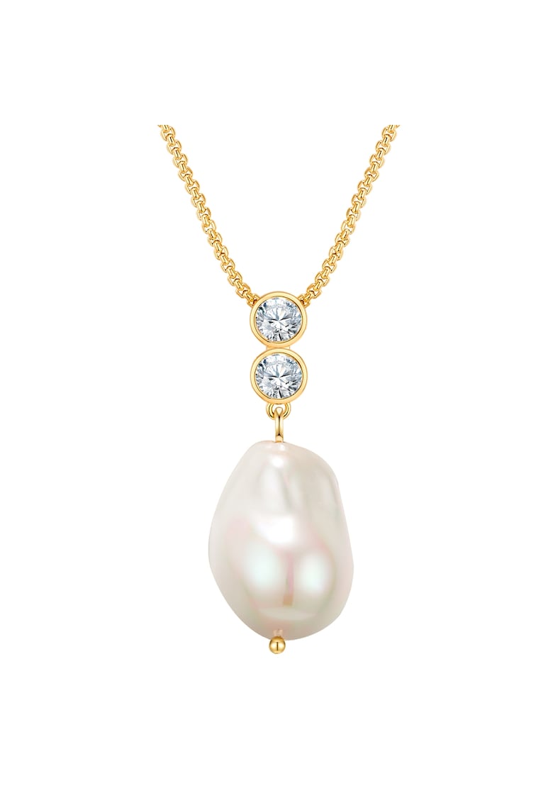 Colier de aur de 14K filat - cu zirconia si perle - Auriu