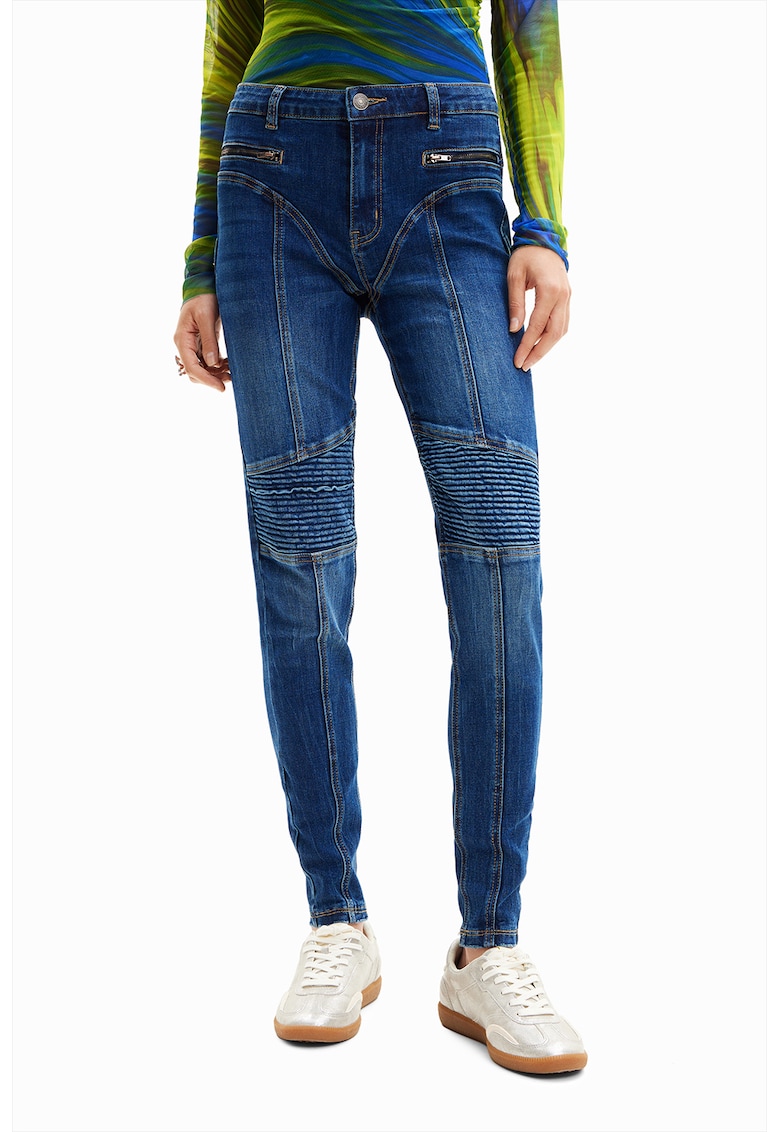 Blugi slim fit cu aspect decolorat - Albastru inchis