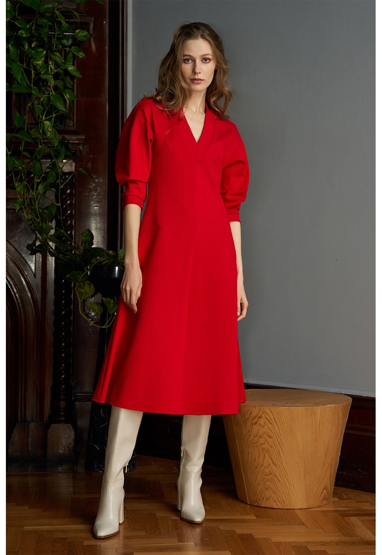 Rochie midi cu decolteu in V Scarlet - Rosu