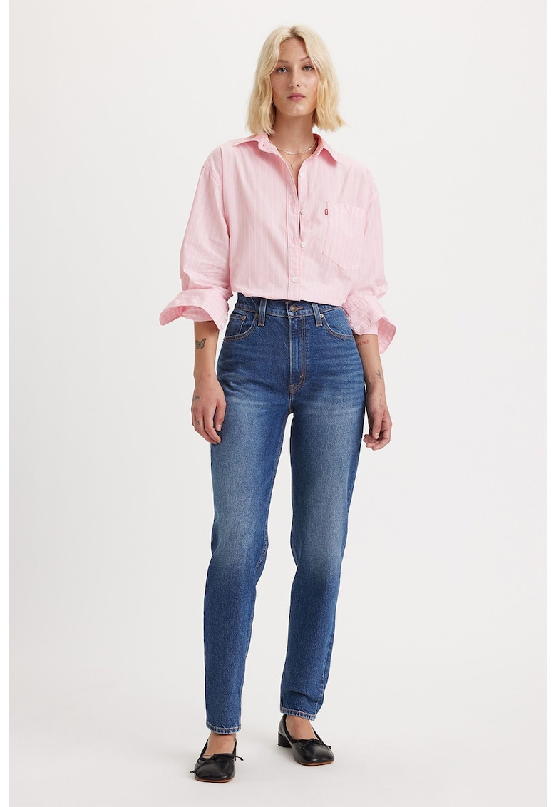 Blugi mom fit cu talie inalta 80's - Albastru indigo/Bleumarin
