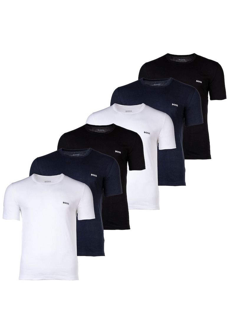Set de tricouri cu decolteu rotund - 6 piese - Alb/Negru/Albastru