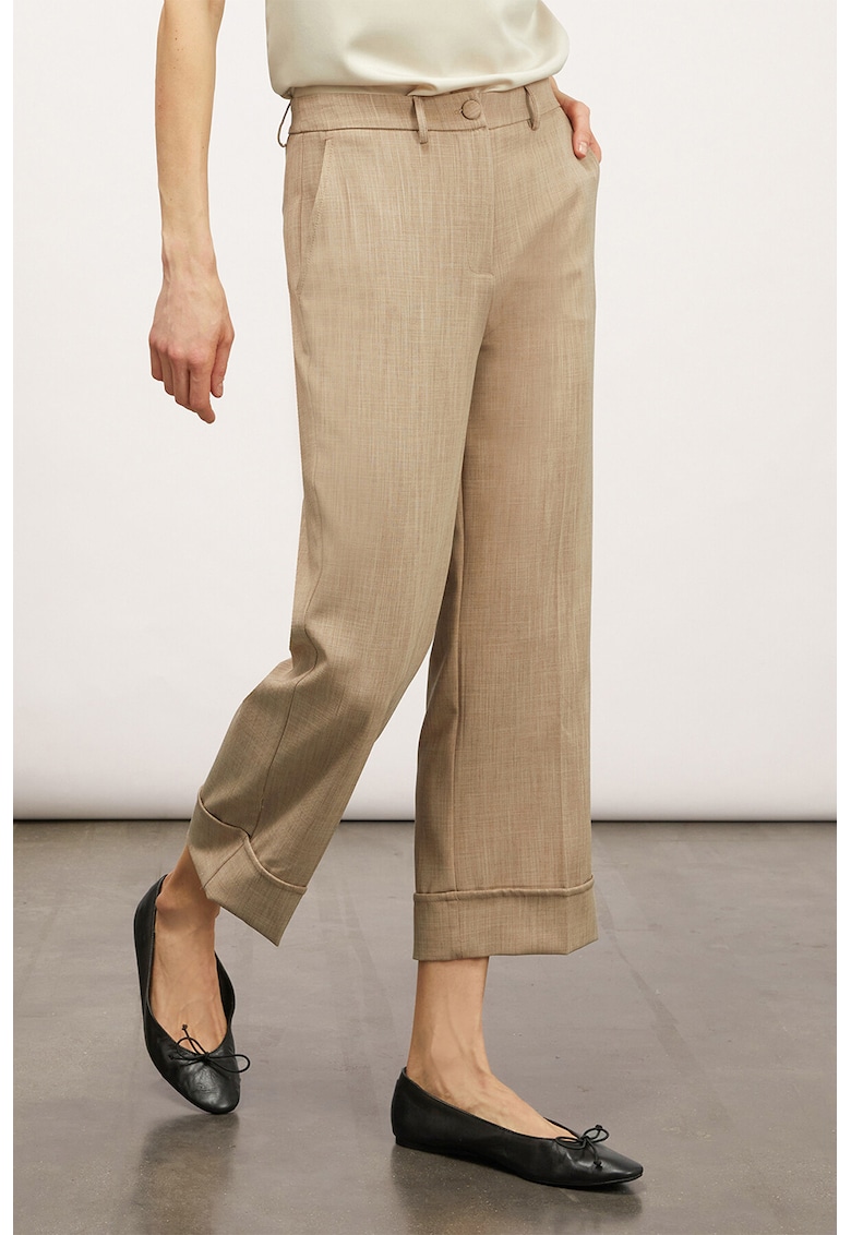 Pantaloni crop cu buzunare laterale - Maro nisip