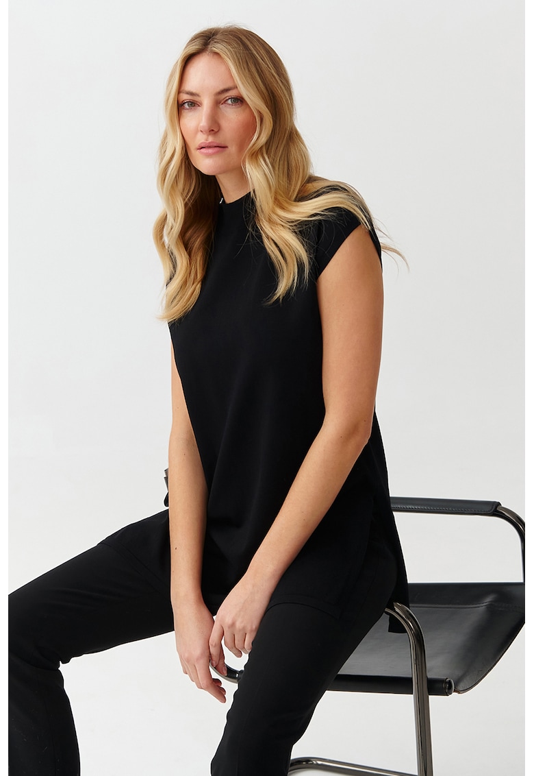 Pulover tricotat fin cu maneci scurte - Negru