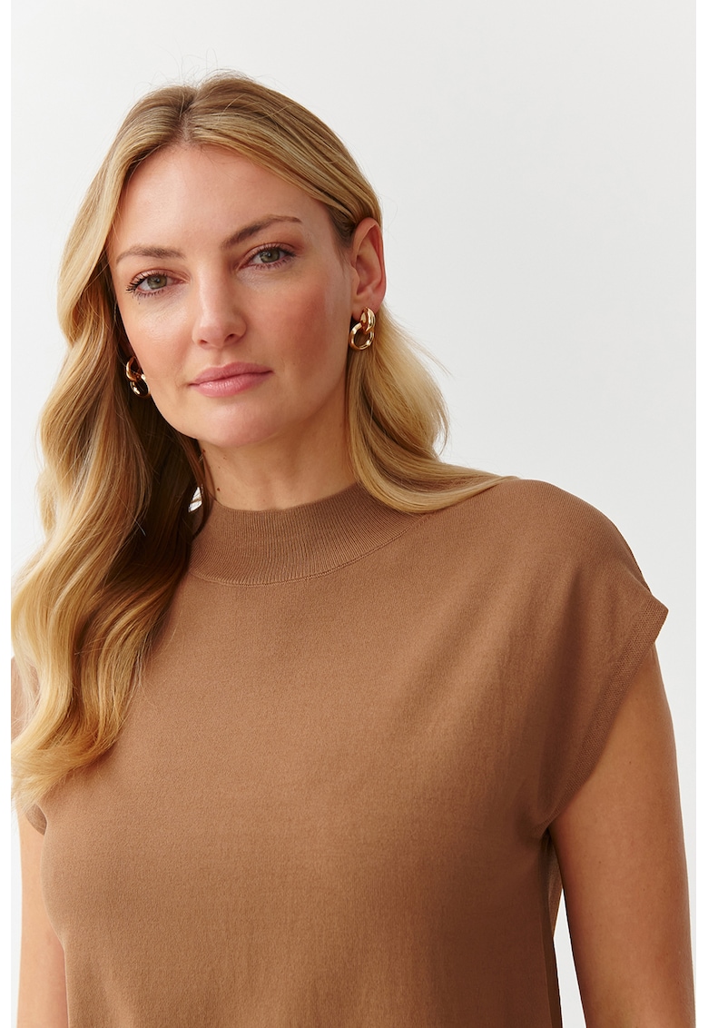 Pulover tricotat fin cu maneci scurte - Caramel