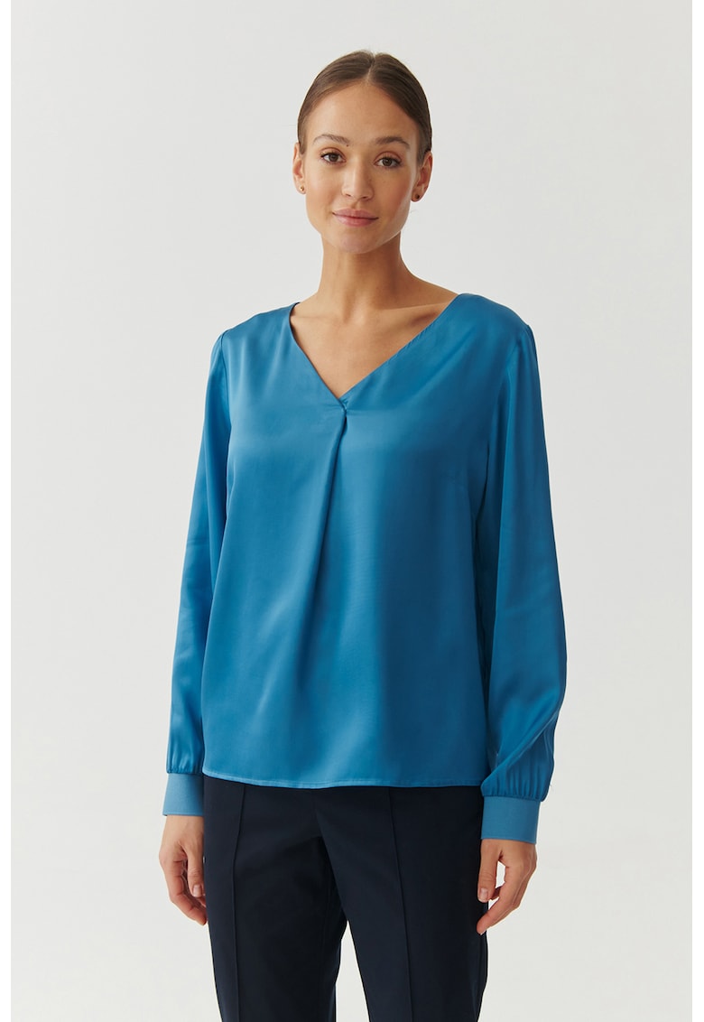 Bluza cu decolteu in V si aspect de satin Sandrika - Albastru deschis