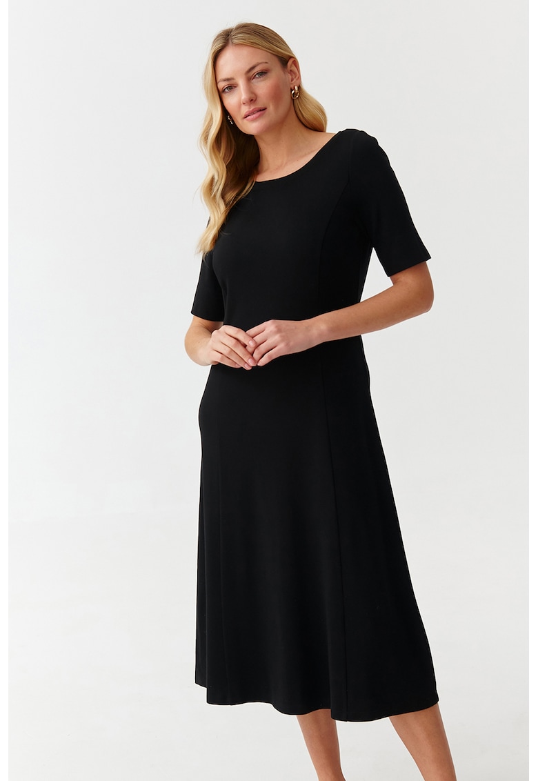 Rochie midi cu croiala in A Manti - Negru