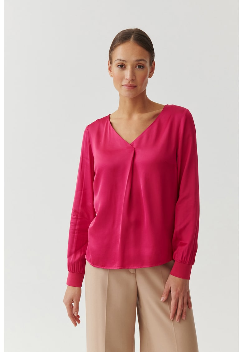 Bluza cu decolteu in V si aspect de satin Sandrika - Roz aprins