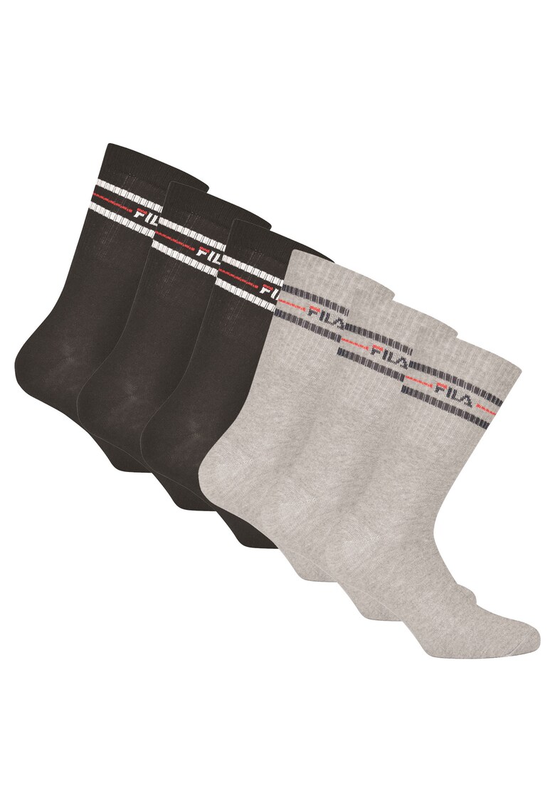 Set de sosete lungi unisex cu logo - 6 perechi - Negru/Gri