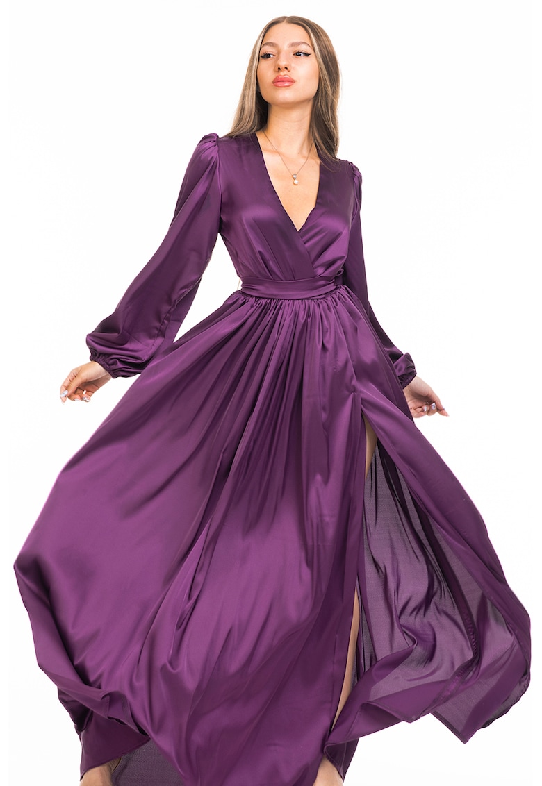 Rochie maxi evazata cu slit si model petrecut - Ametist