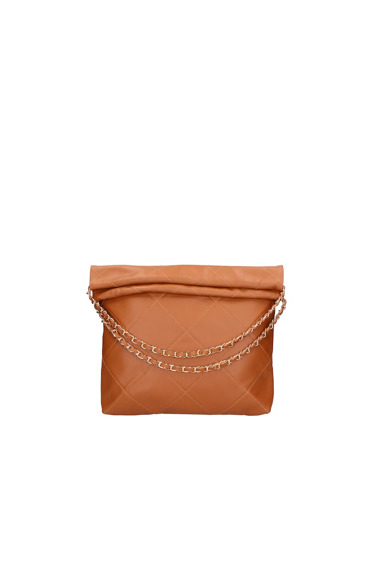 Geanta hobo de piele cu barete din lant - Caramel