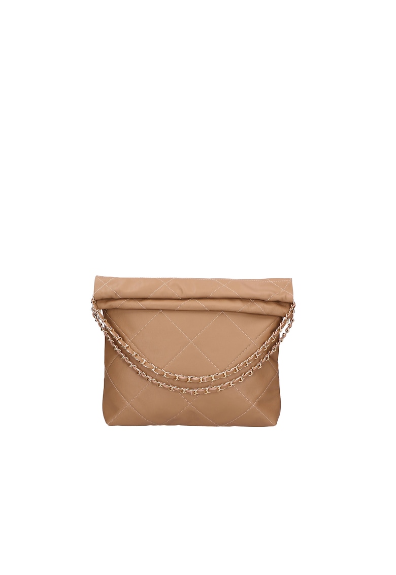 Geanta hobo de piele cu barete din lant - Maro taupe