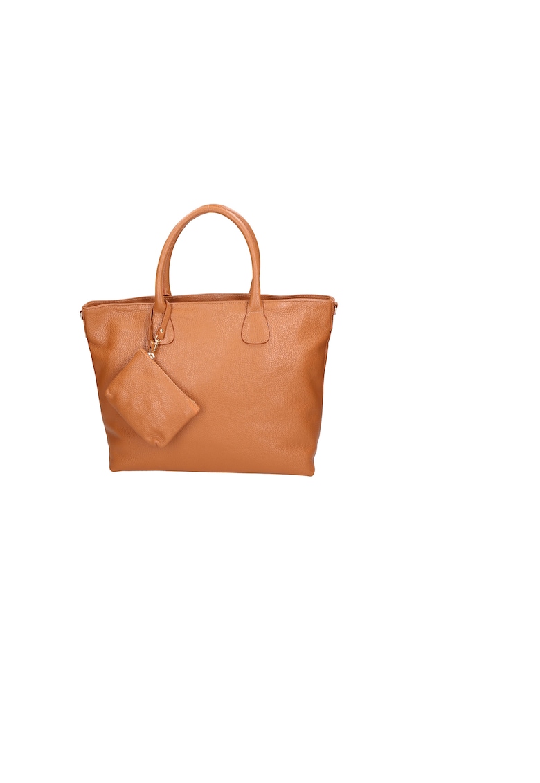 Geanta shopper de piele cu etui mic - Caramel