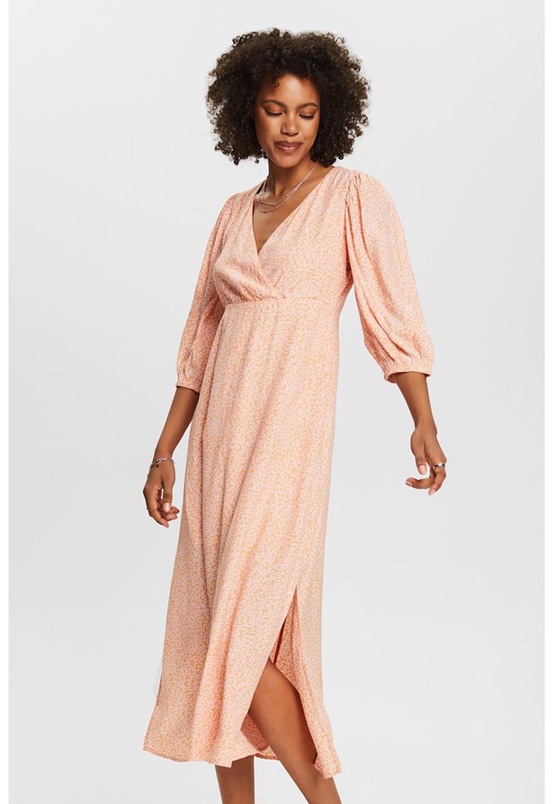 Rochie cu model si slituri laterale - Portocaliu pal