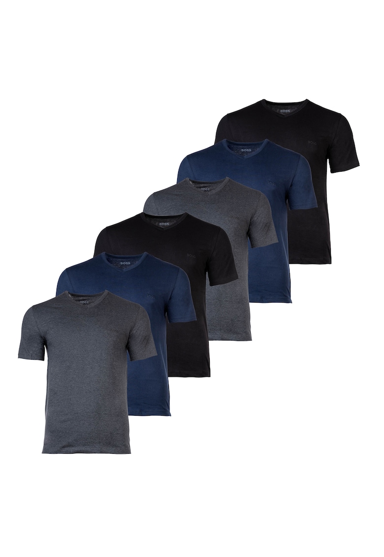 Set de tricouri cu decolteu in V - 6 piese - Negru/Gri/Albastru