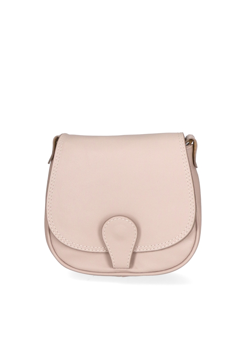 Geanta crossbody de piele cu clapa - Maro nisip