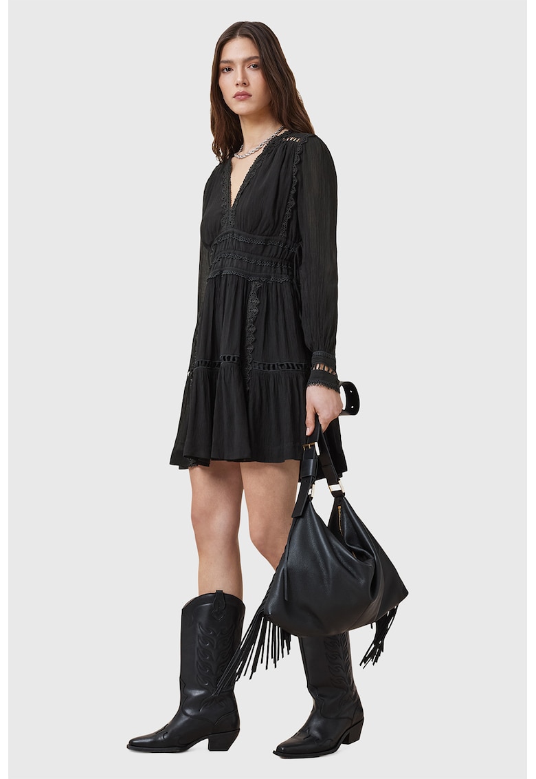 Oferte la Rochie scurta evazata cu detalii brodate Xanthe - Negru