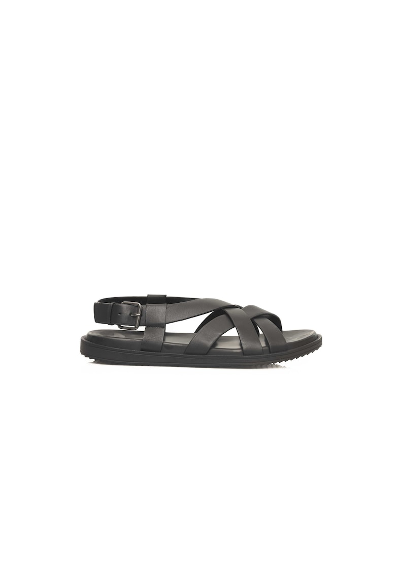 Oferte la Sandale de piele cu barete multiple si catarama - Negru