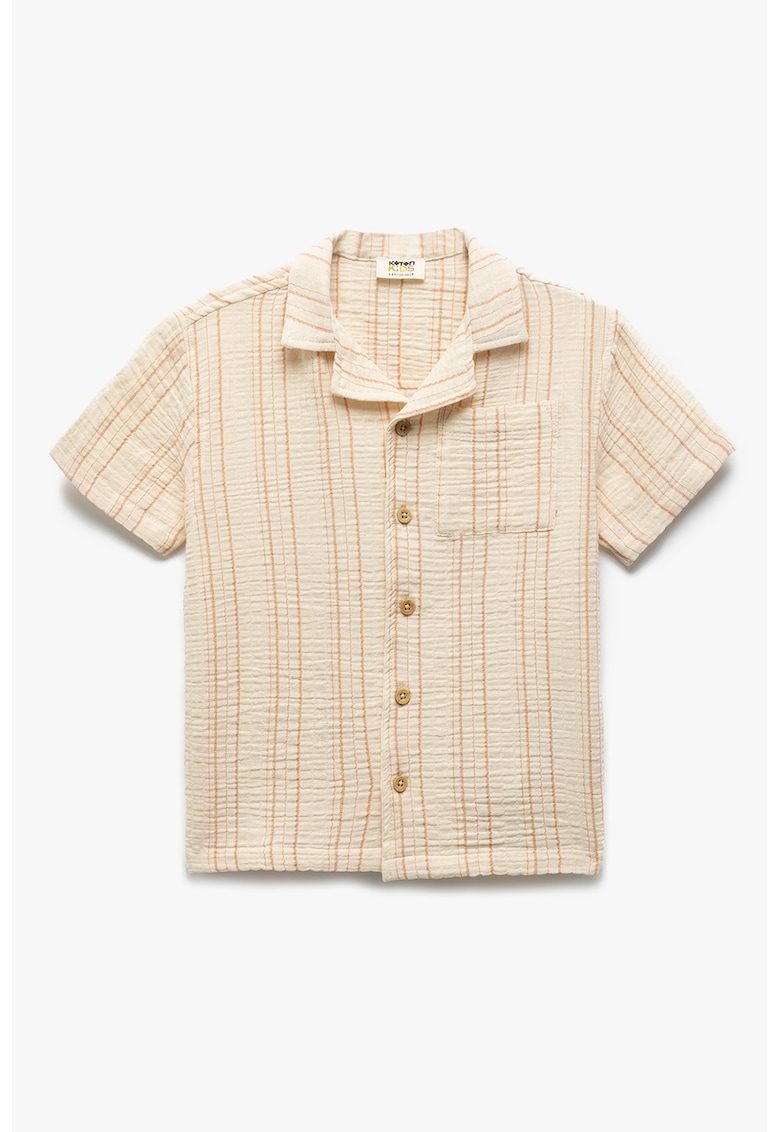 Oferte la Camasa cu maneci scurte si model in dungi - Roz somon/Crem