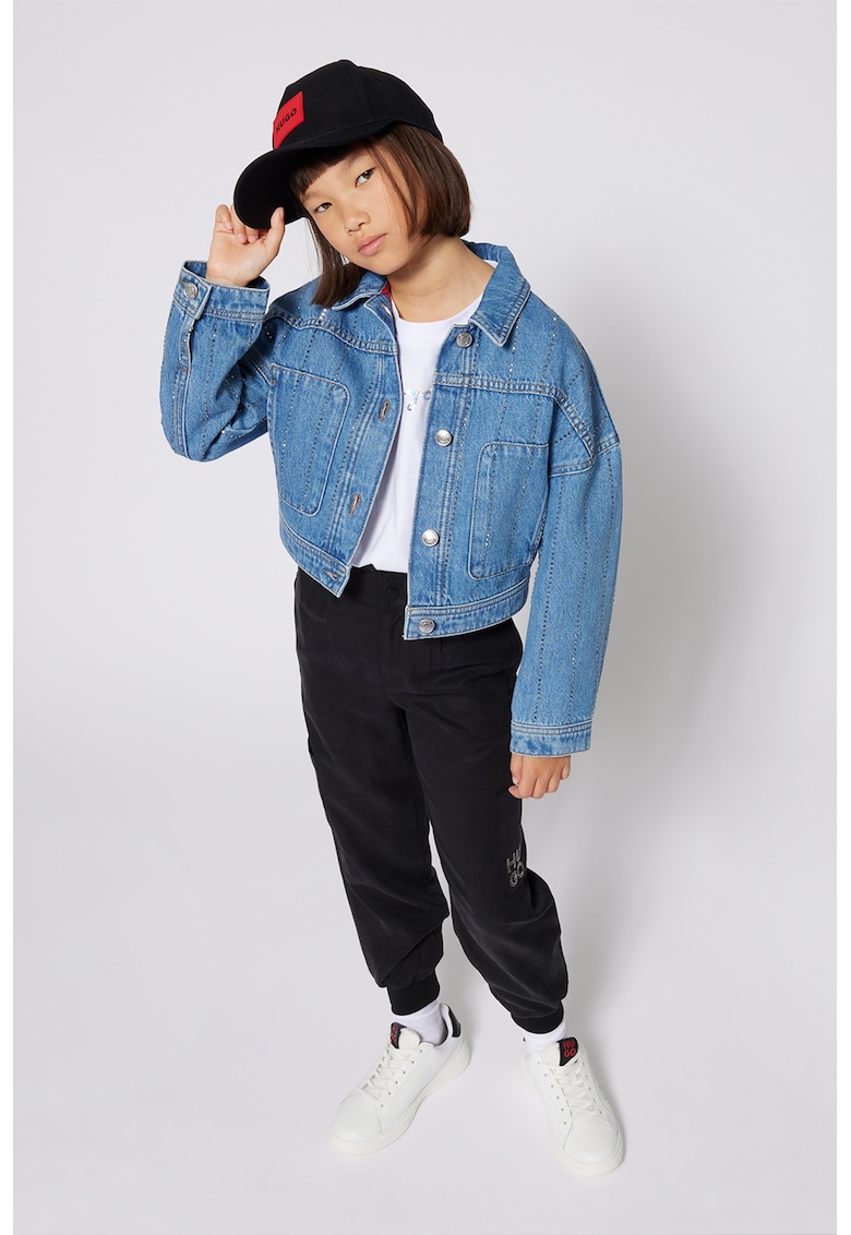 Oferte la Pantaloni cargo din lyocell si in cu logo din strasuri - Negru