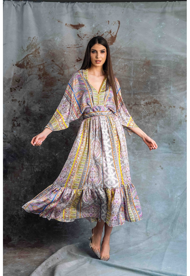 Oferte la Rochie cu model - terminatie cu volan si aspect satinat Hollis - Multicolor