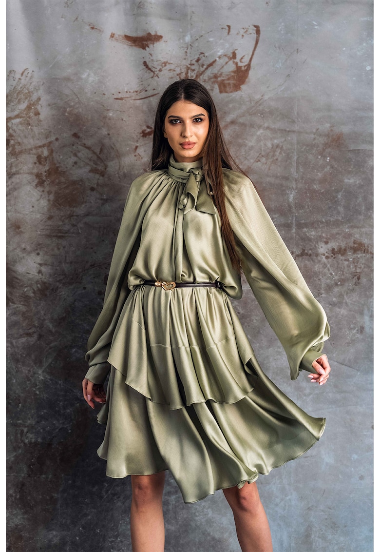 Oferte la Rochie mini stratificata din amestec de matase Sunna - Verde sparanghel