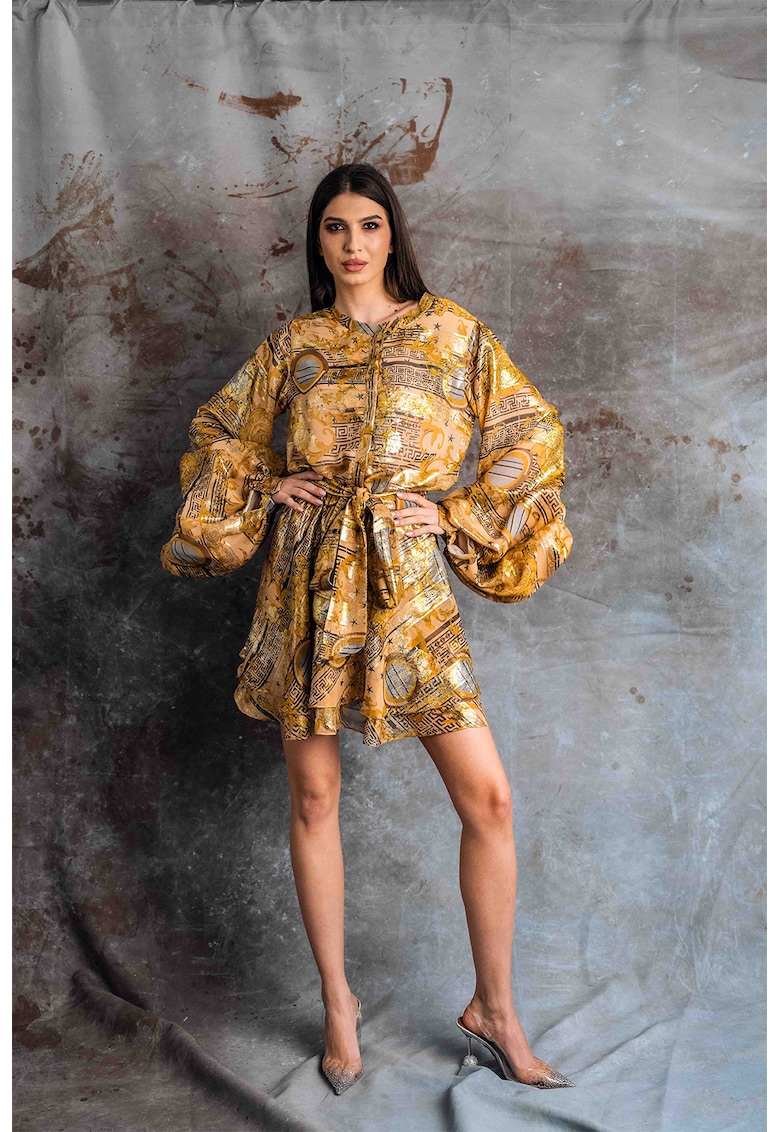 Oferte la Rochie mini de matase cu model grafic Ara - Auriu/Caramel
