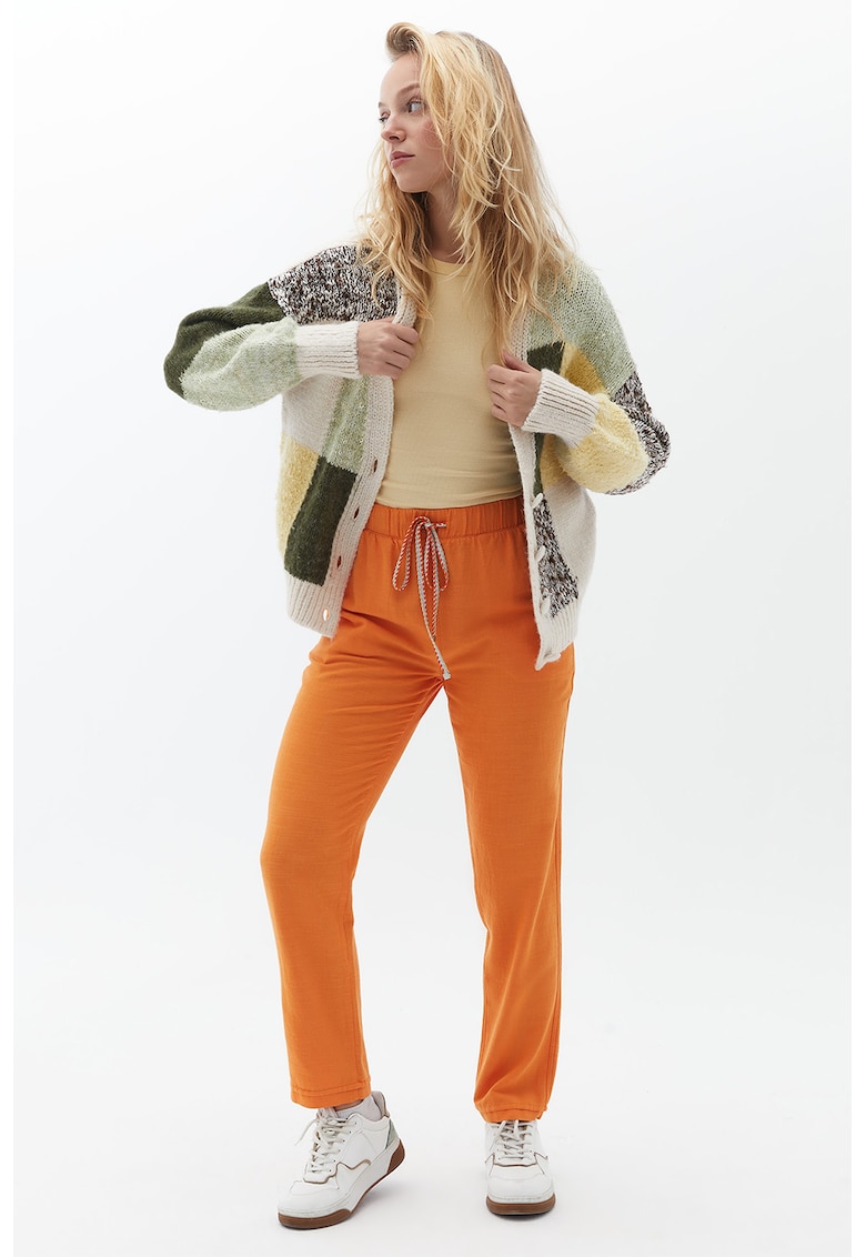 Oferte la Pantaloni drepti crop cu snur de ajustare - Portocaliu pal