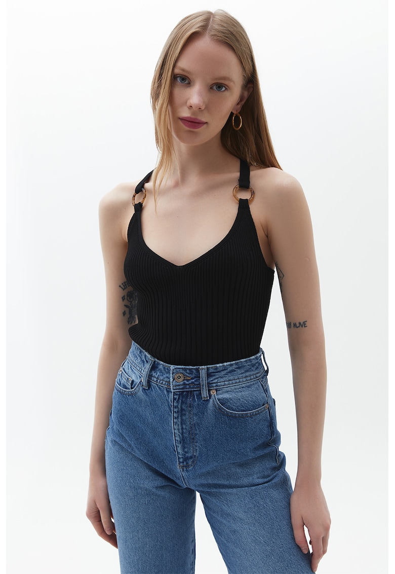 Oferte la Top striat cu bretele incrucisate - Negru