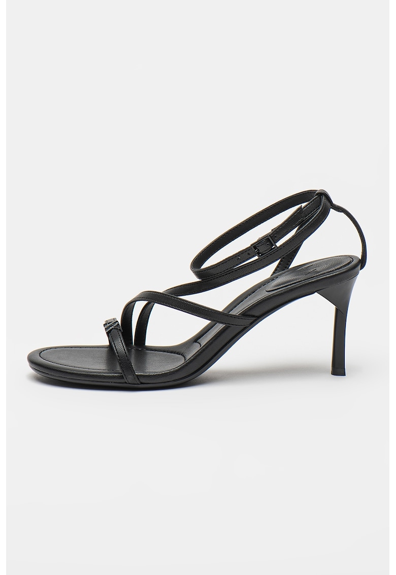 Oferte la Sandale de piele ecologica cu bareta pe glezna - Negru