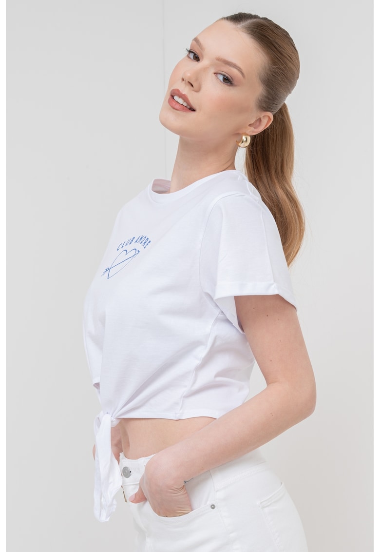 Oferte la Tricou crop de bumbac organic Cami - Alb/Albastru