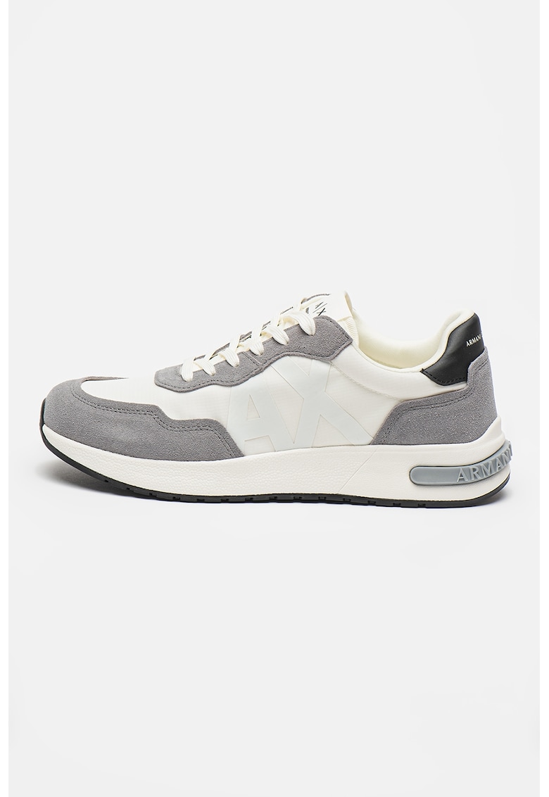 Oferte la Pantofi sport wedge de piele intoarsa ecologica cu logo - Gri/Alb murdar
