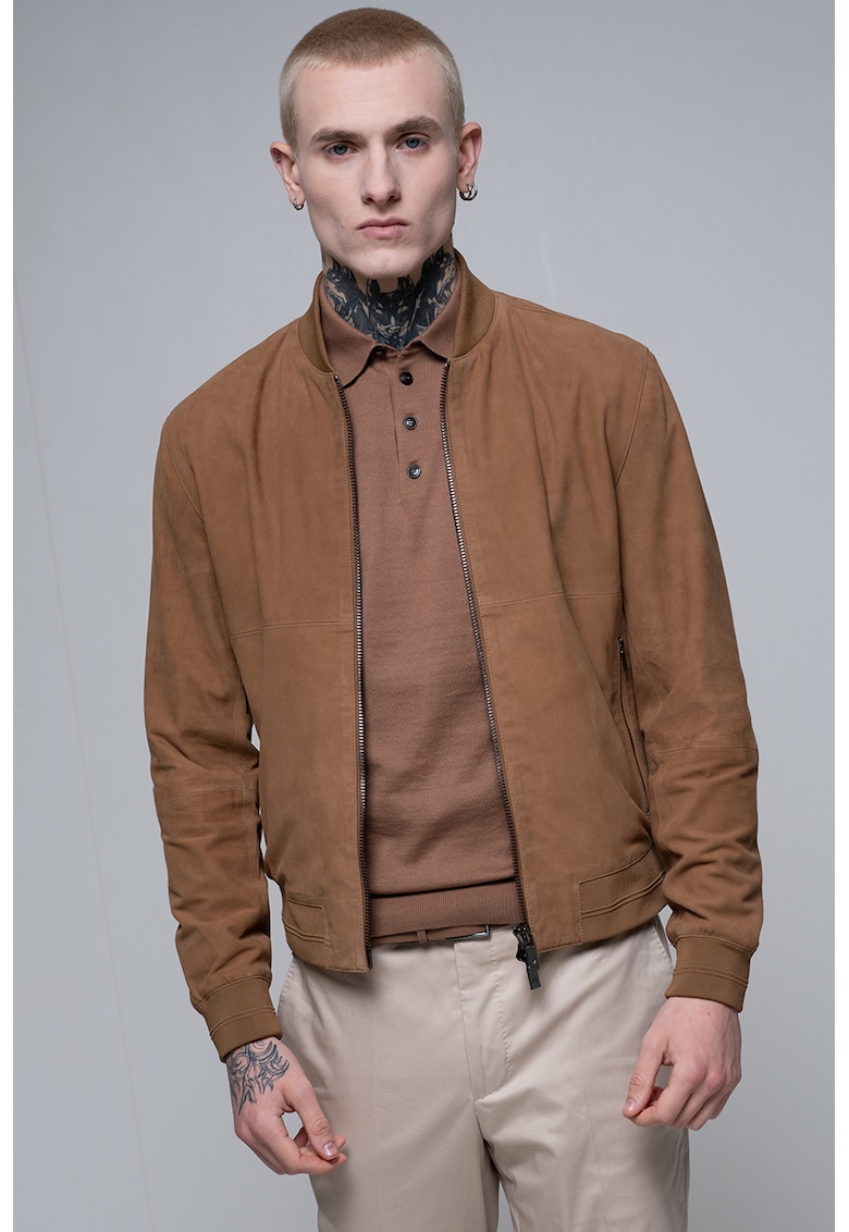 Oferte la Jacheta bomber din piele intoarsa - Maro