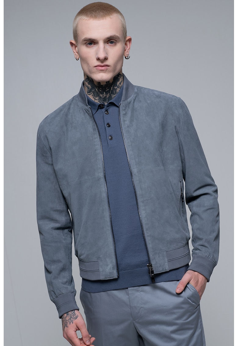 Oferte la Jacheta bomber din piele intoarsa - Albastru prafuit
