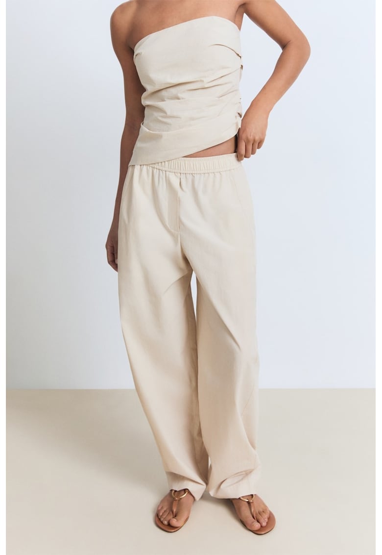 Oferte la Pantaloni din bumbac cu talie elastica - Bej deschis