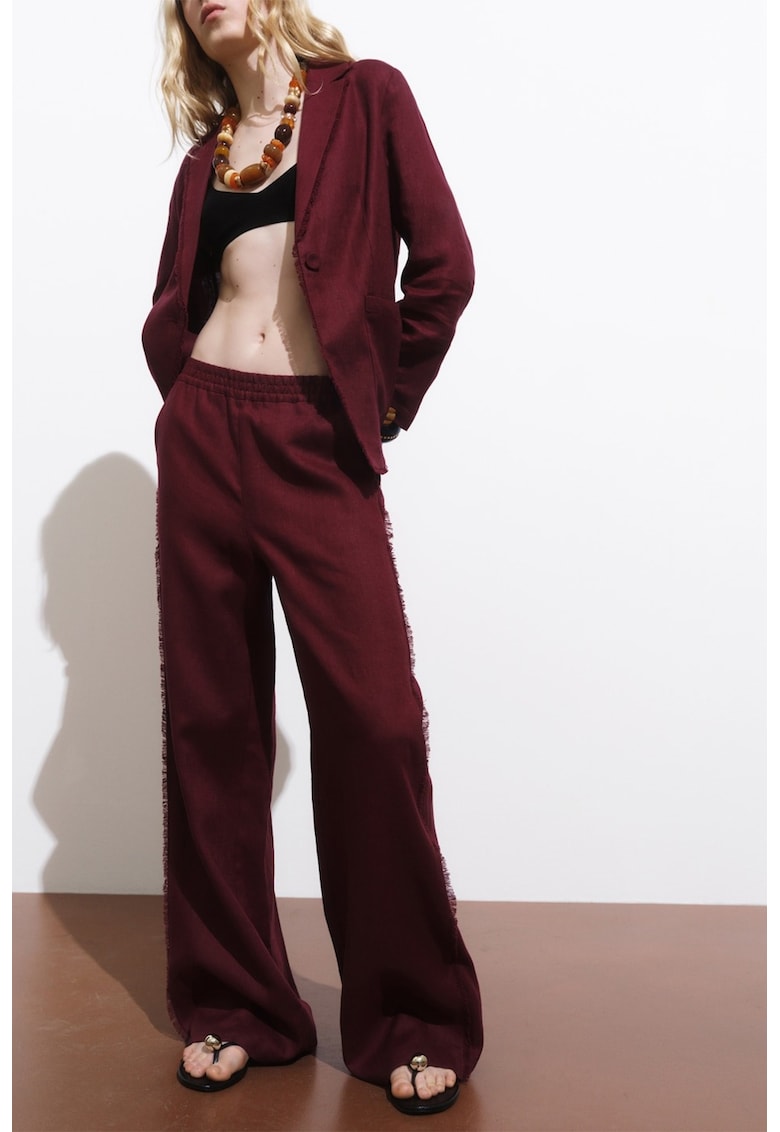 Oferte la Pantaloni evazati din in cu talie elastica - Visiniu