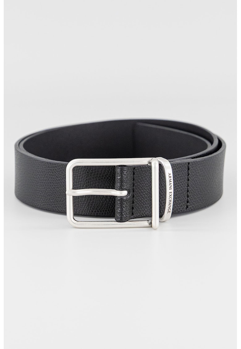 Oferte la Curea de piele cu logo - Negru