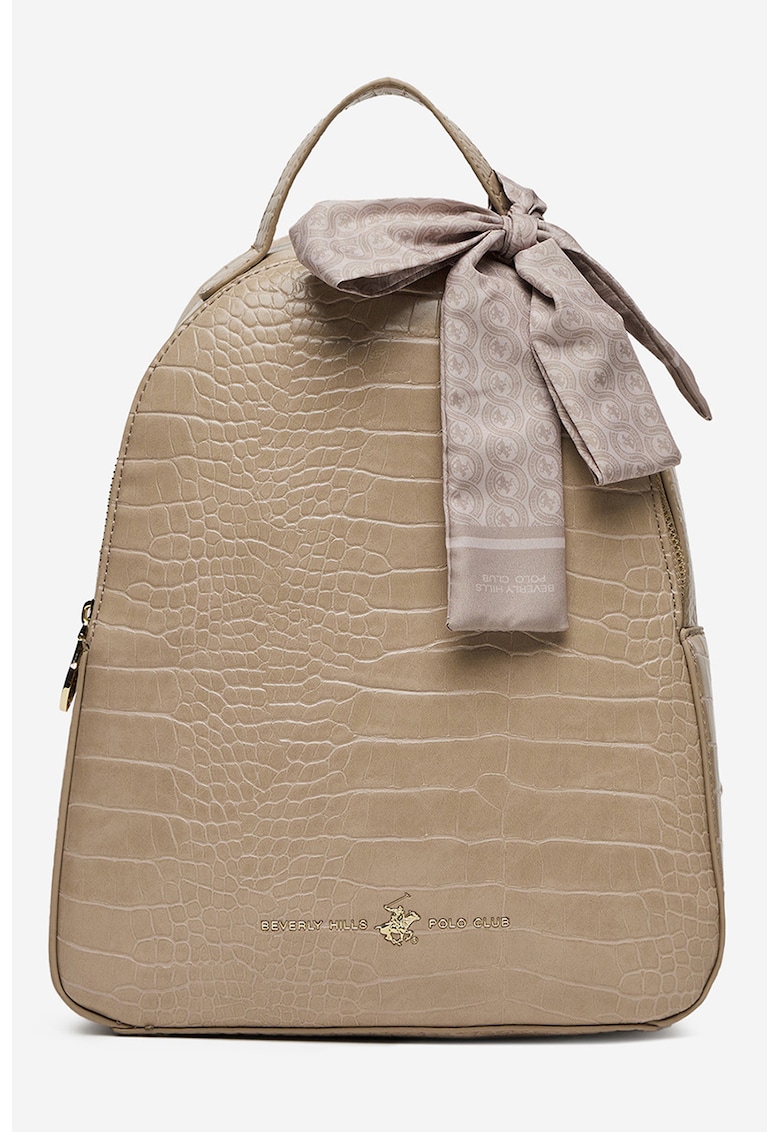 Oferte la Rucsac de piele ecologica cu model de piele de crocodil - Maro nisip