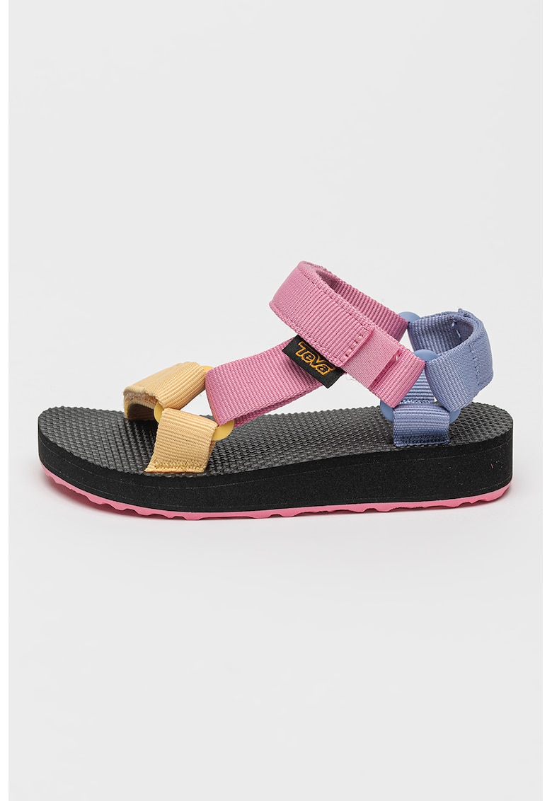 Oferte la Sandale din material textil cu velcro - Negru/Galben/Roz pastel