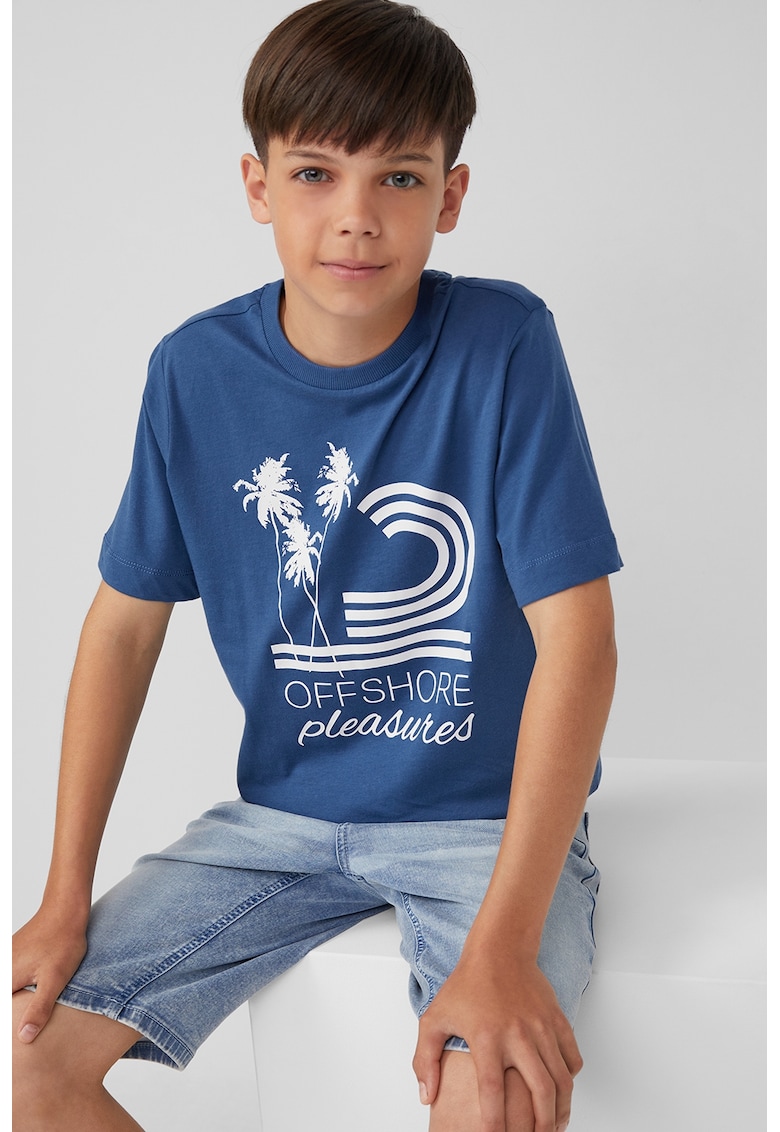 Oferte la Tricou de bumbac cu design grafic - Albastru inchis/Alb murdar