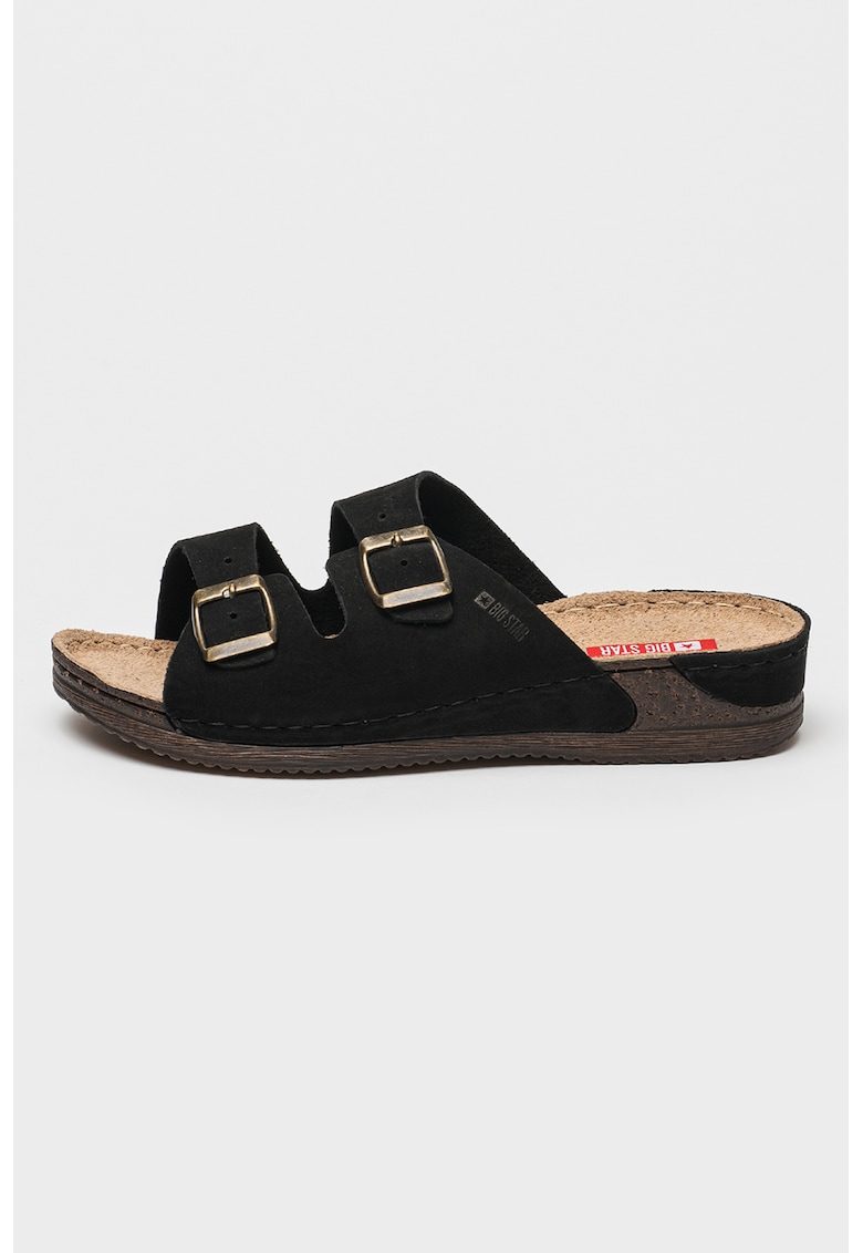 Oferte la Papuci wedge de piele intoarsa - Negru