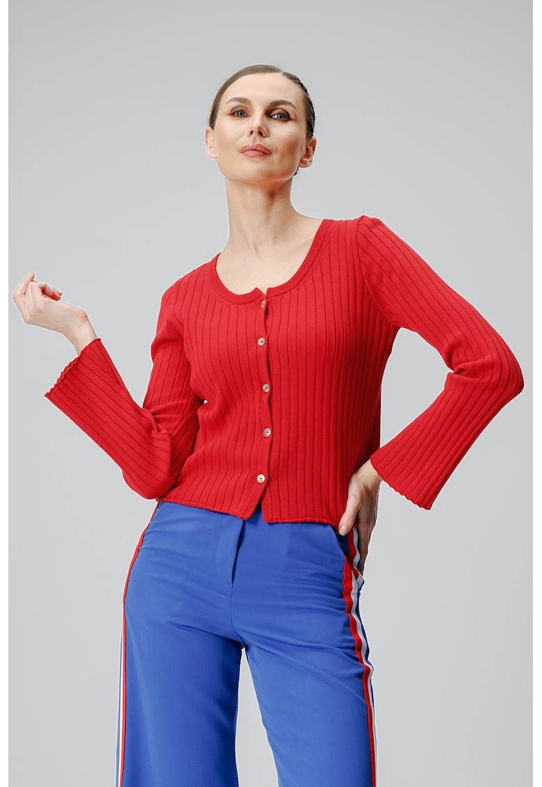 Oferte la Cardigan uni cu nasturi - Rosu