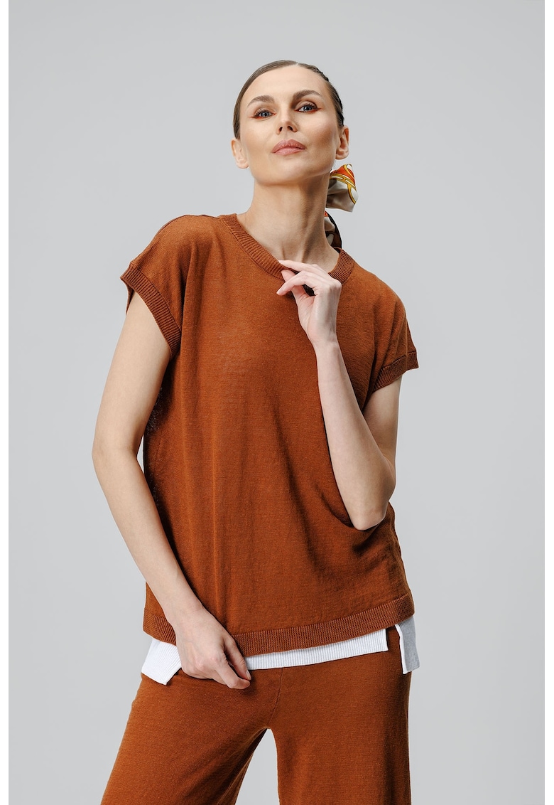 Oferte la Tricou uni de in cu decolteu rotund - Caramel