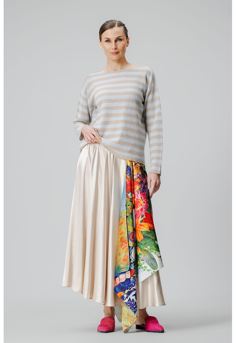 Oferte la Bluza in dungi cu umeri cazuti - Alb/Bej