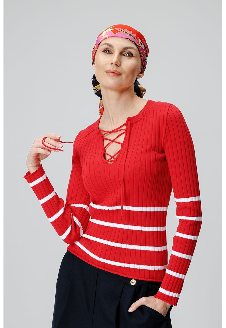 Oferte la Pulover striat cu dungi - Rosu