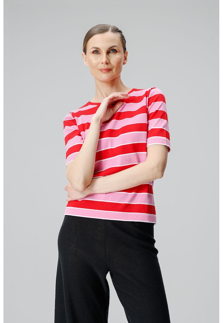 Oferte la Tricou de bumbac in dungi - Rosu/Roz
