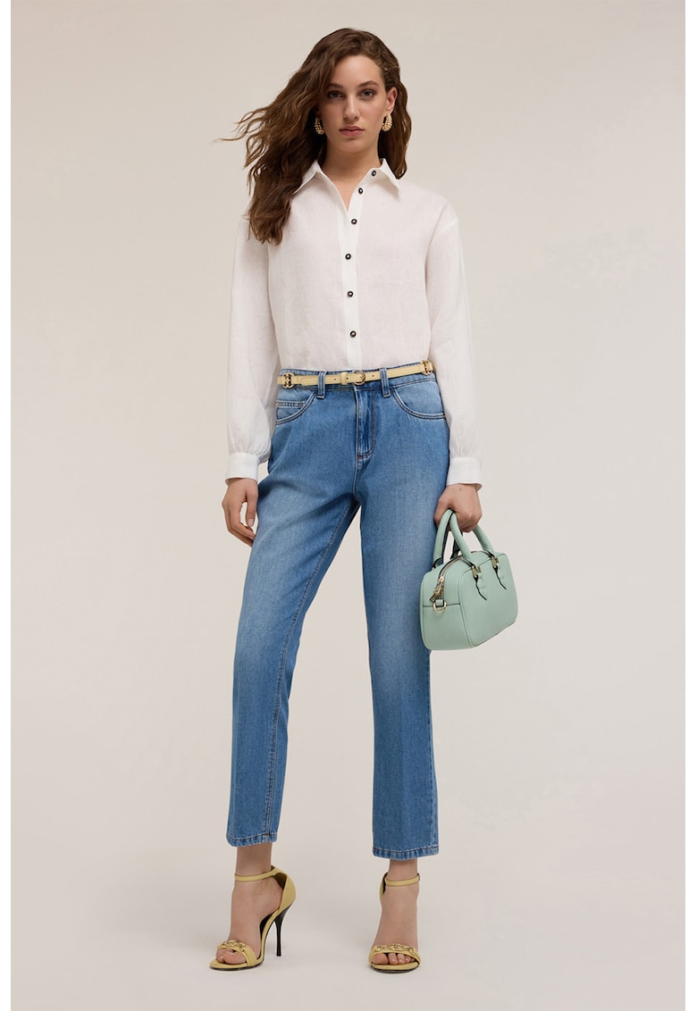 Oferte la Blugi crop evazati - Albastru lavanda