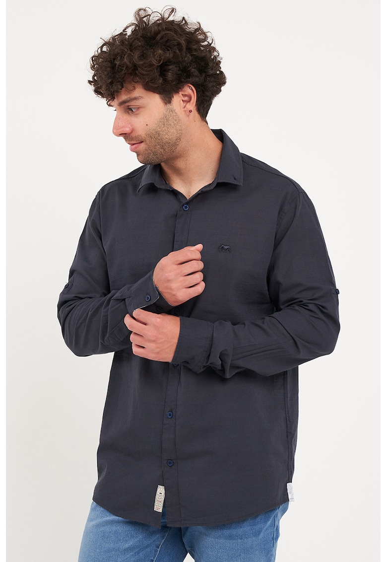 Oferte la Camasa cu logo brodat si maneci lungi - Albastru ultramarin