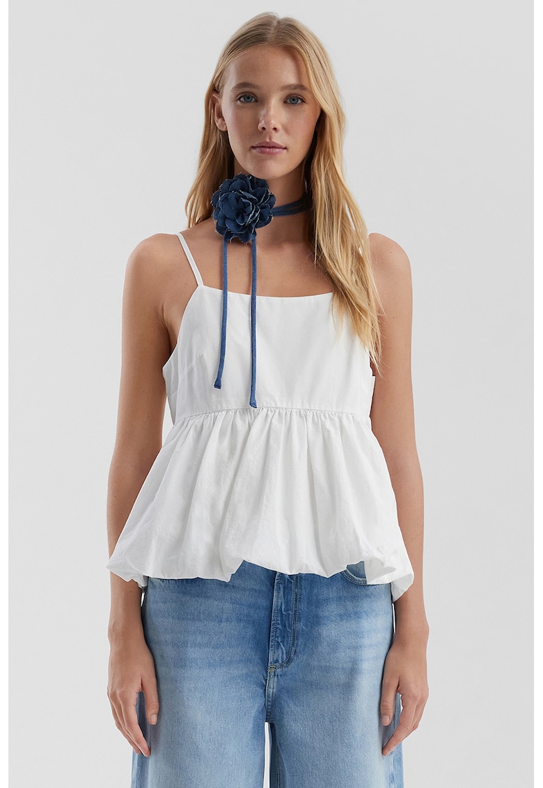 Oferte la Bluza cu volan peplum si bretele ajustabile - Alb