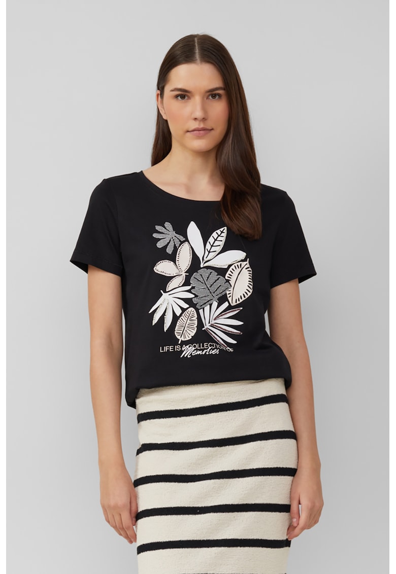 Oferte la Tricou cu decolteu rotund si imprimeu grafic - Negru